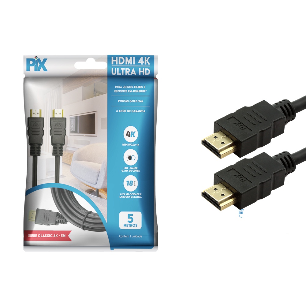 Cabo Hdmi 5m 2.0 19 Pinos Ethernet 4k Ultra Hd 3d 2160p Pix