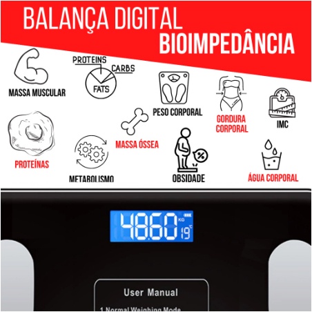 Balança de Bioimpedancia Corporal Digital com Bluetooth 180KG Aplicativo Fitness Treino Balança De Banheiro