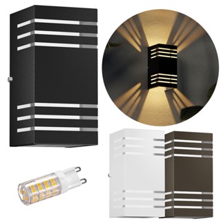 Kit 3 Arandelas Retangular 20CM 6 Frisos 2 Focos G9 Bivolt Enterna + 3 Lâmpadas Led G9 Mf150 - Mega Forte