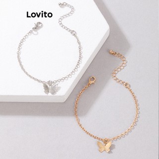 Lovito 2 Peças De Pulseira Casual De Borboleta Lisa Para Mulheres LNA32733 (Ouro/Prata)