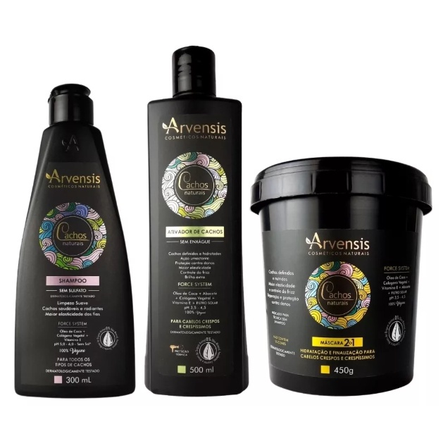 Kit Arvensis Cachos Shampoo + Ativador 500ml + Máscara 2x1