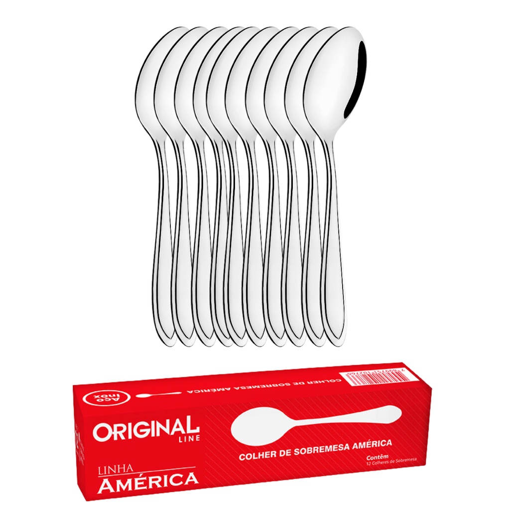 Colher de Sobremesa Aço Inox América C/12 Restaurante Buffet Cozinha Lanchonete Faqueiro