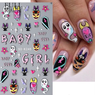 Decalques De Arte De Unhas Embossed 5D Halloween Fantasma De Adesivos De Abóbora