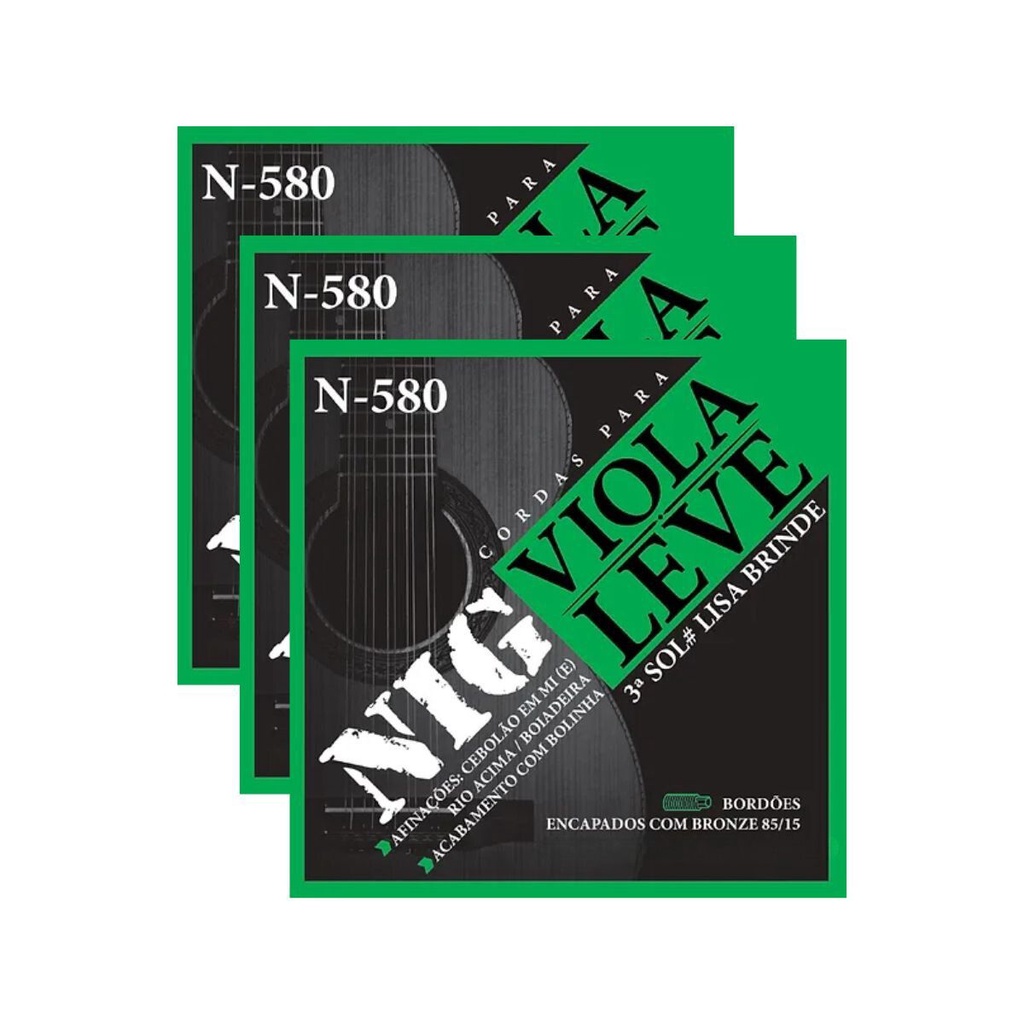 Kit 3 Encordoamento Viola Leve Nig N580 85/15 PRN580L