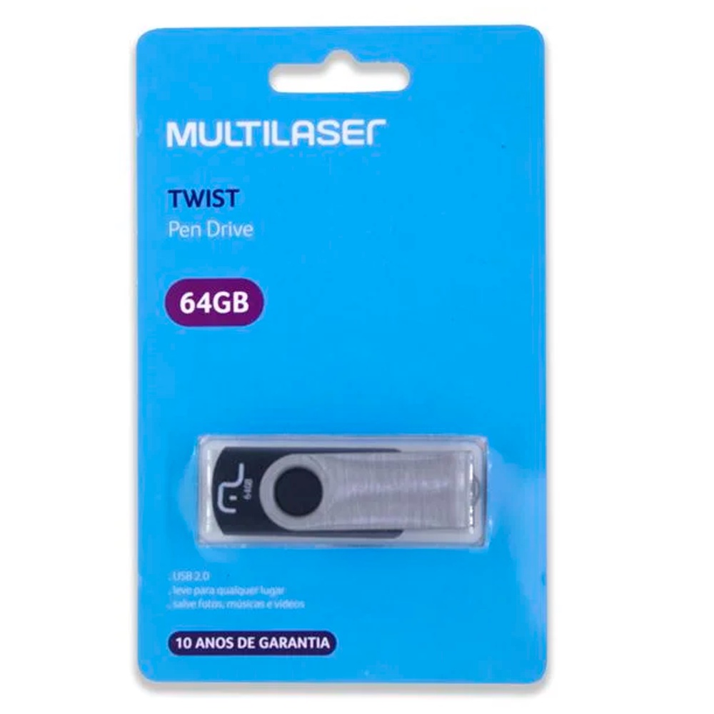 Pendrive Multilaser Twist PD590 64GB 2.0 preto e prateado