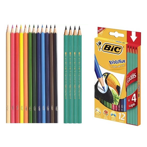 Lápis de Cor Sextavado Bic Revolution Com 12 Lápis Coloridos e 4 Lápis Preto HB2