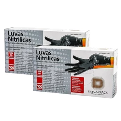 Luva Nitrílica Preta Descarpack Tamanho G - Kit com 2 caixas com 100 unidades