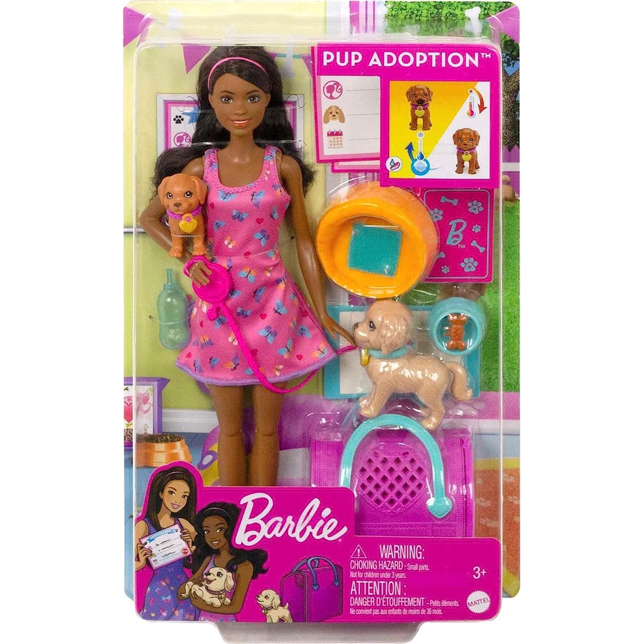 Boneca Barbie Negra Conj Adota um Cachorrinho Mattel HKD87