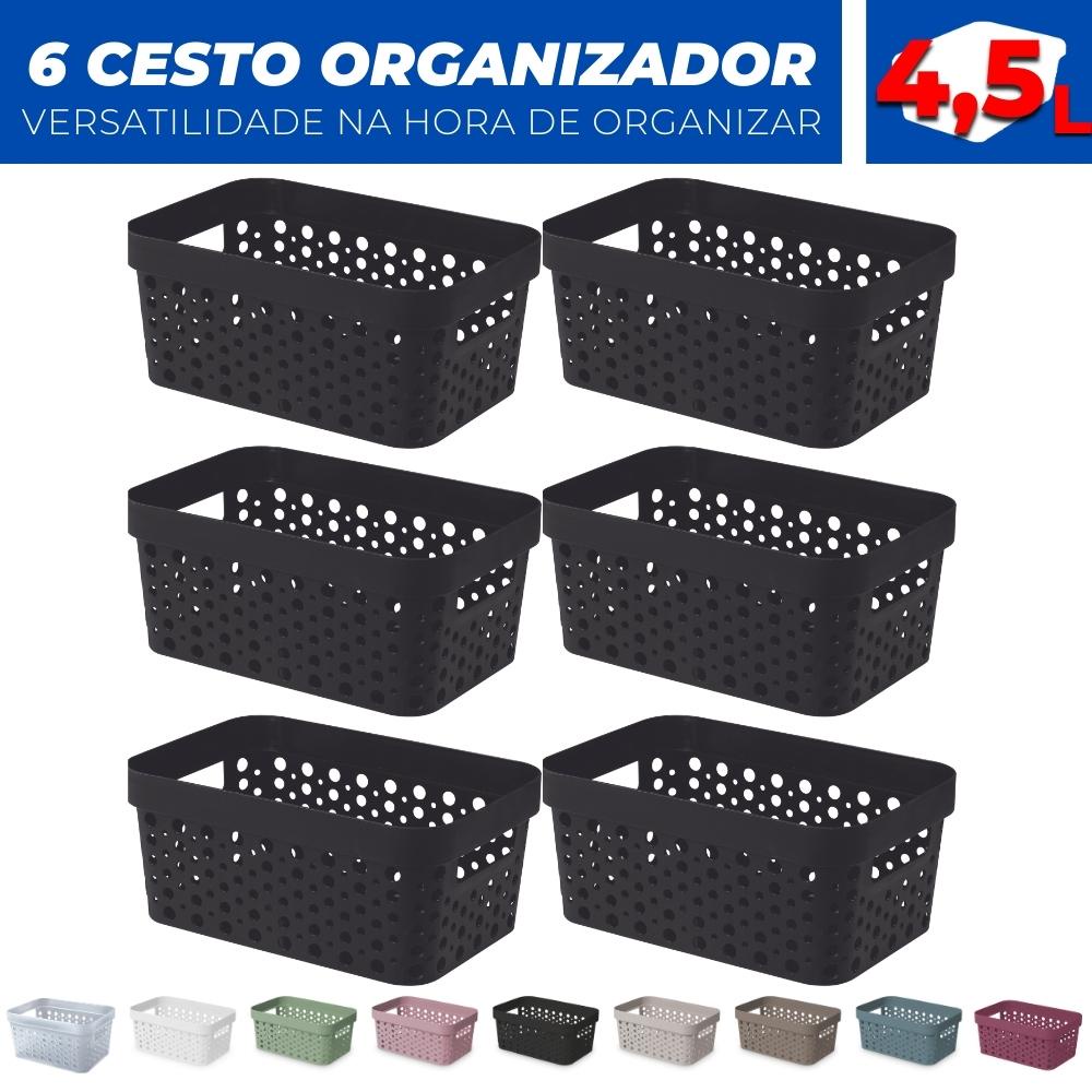 Kit 6 Cesto Organizador Trama Rattan s/Tampa 4,5L Multiuso Plástico