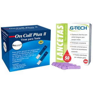 50 Tiras para Medição de Glicose (1 TUBETE) On Call Plus 2 + 50 Lancetas 30G
