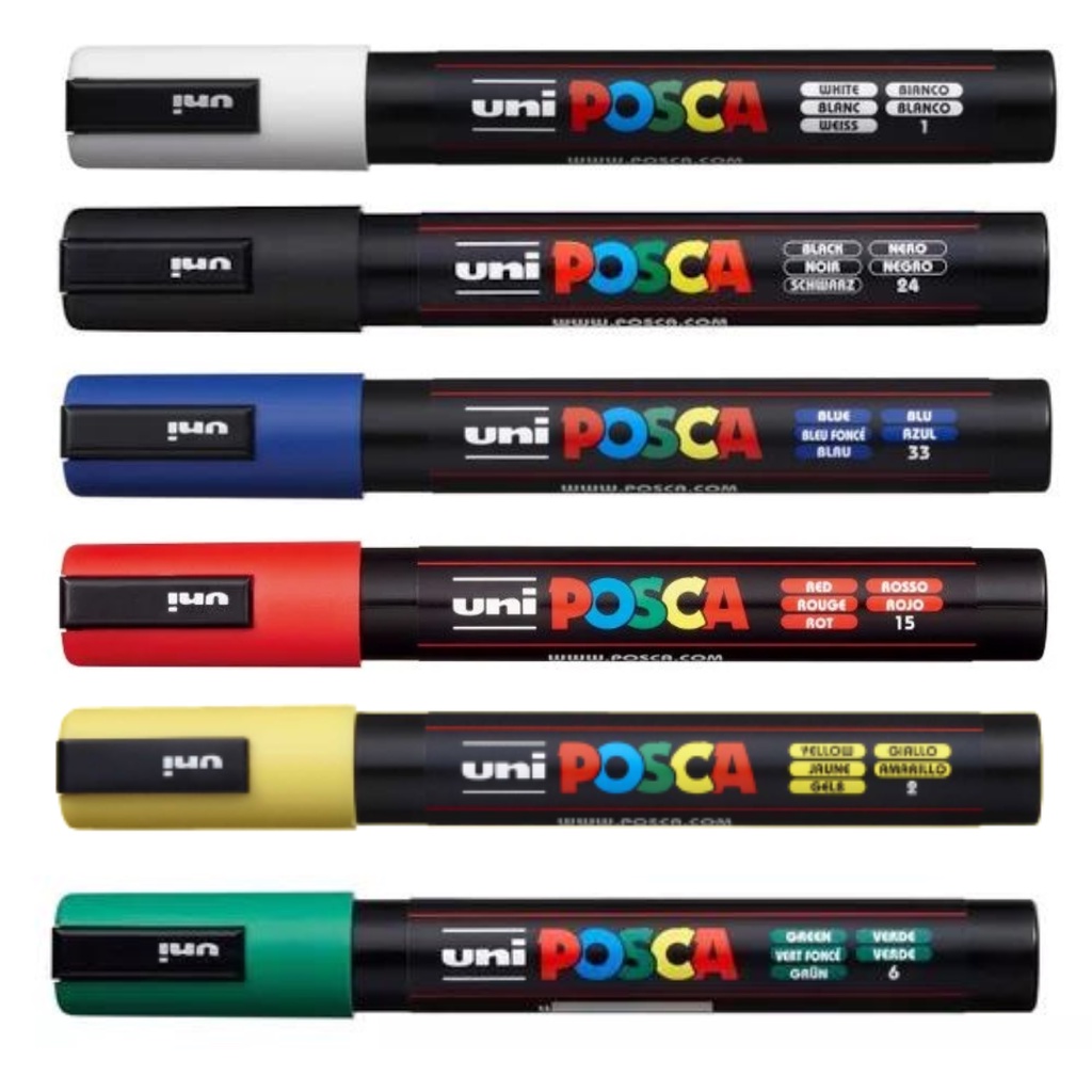 Kit Caneta Posca 5m - 6 Cores Preto/branco/azul/verm/verd/am