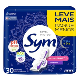 Absorvente Sym Noturno Com Abas Suave Com 30 Unidades