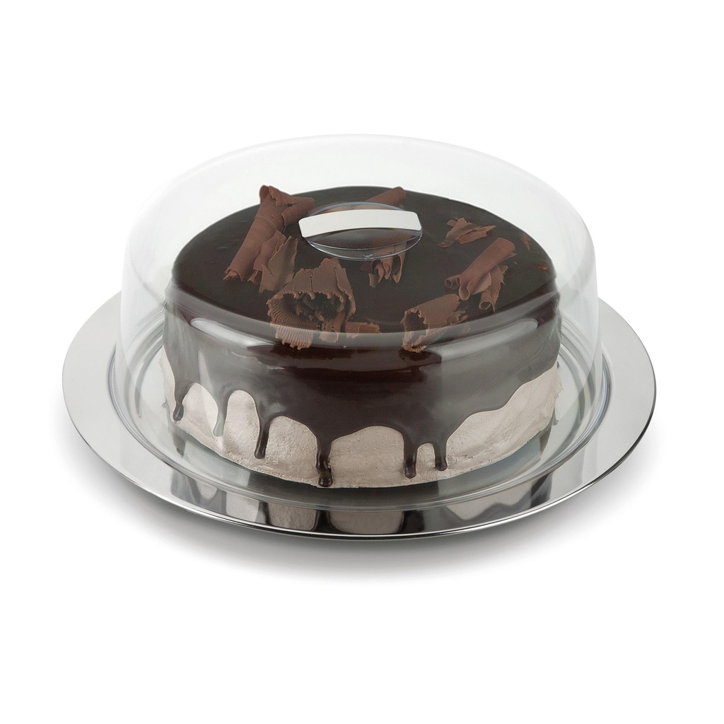 Boleira Prato Para Bolo Inox Com Cúpula Acrílico 33cm Pudim Doces Festa Aniversário Padaria Casa Cozinha Organizador