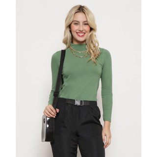 Blusa Feminina Gola Alta Com Manga Longa Verde