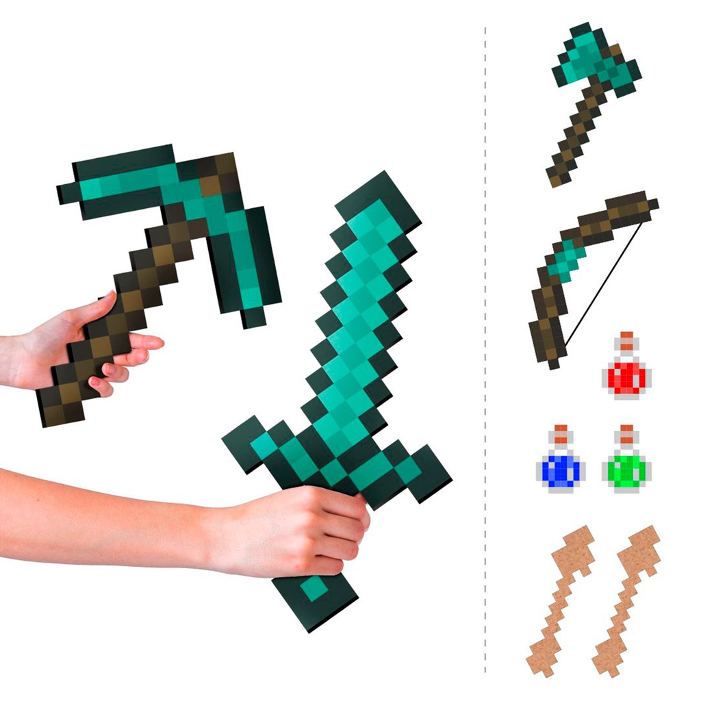 Kit 12 Itens Pixel Espada Picareta Machado Arco E Flecha Mdf