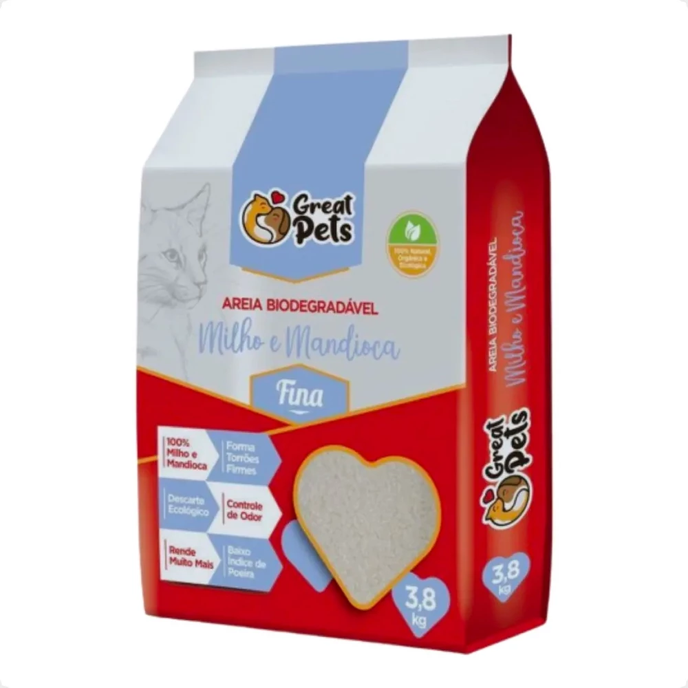 Areia Biodegradável Fina 3,8 Kg para Gatos - Great Pets