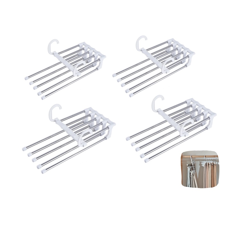 Kit 4 Cabide Dobrável Em Inox Organizador Retráteis 5 Calças em Oferta na Shopee