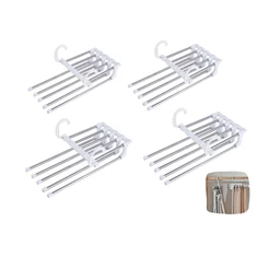 Kit 4 Cabide Dobrável Em Inox Organizador Retráteis 5 Calças