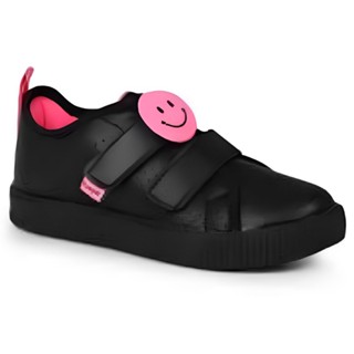 Tênis Infantil Pampili Colegial Luna Smile Preto E Pink Escola Colegial Colégio Original Menina Feminino Conforto Durabilidade Anatomico Voltas às Aulas