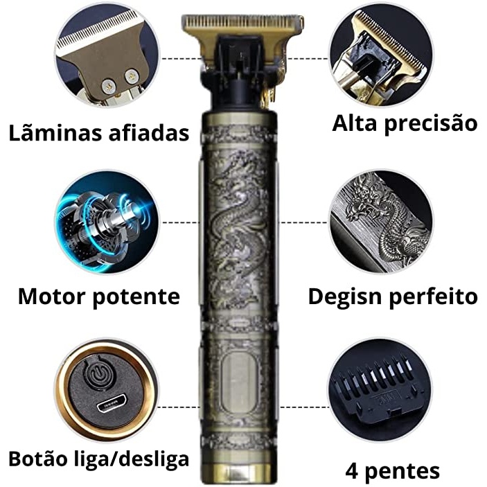 Máquina De Cortar Cabelo T9 Dragao Usb e Fazer a Barba Masculina Designer Aleatório Elétrico Profissional