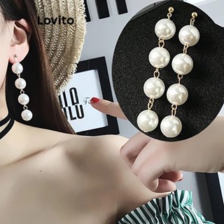 Lovito Brincos Casuais De Pérolas Lisas Com Franjas Para Mulheres LNA32617 (Ouro/Prata)