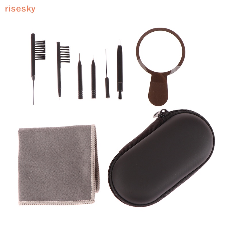 [risesky] 9Pcs/set Kits De Limpeza De Aparelhos Auditivos Escovas Panos Anti-Estático Estojo De Transporte De Pó Preto
