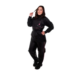 Capa Chuva Moto Pioneira Nylon Full Feminino Impermeável Gola Capuz Embutido Preta Conjunto Refletivo