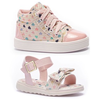 Kit 2 Pares Tênis Infantil Feminino e Sandália Menina Tininha Escolar Confortável