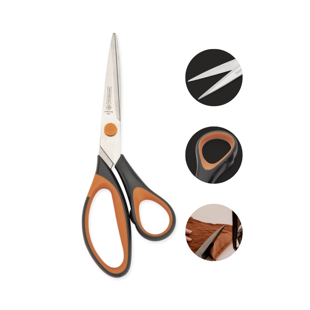 TESOURA COSTURA REFORCADA GRAFITE E LARANJA 3700 MUNDIAL 3790-9.1/2