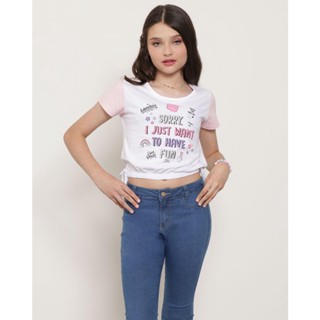 Blusa Cropped Juvenil Estampa Divertida Branca