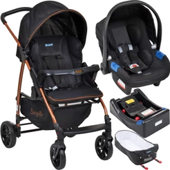 Carrinho Bebê Conforto Ecco Preto e Cobre + Base + Ninho Pramette - Burigotto