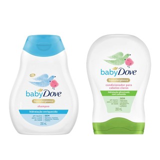 Kit Shampoo Dove Baby Hidratação Enriquecida 200ml e Condicionador Hidratação Enriquecida Cabelos Claros com 200ml em Oferta na Shopee
