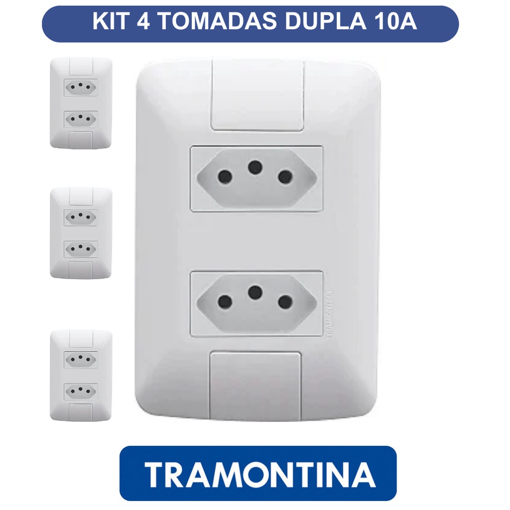 KIT 04 Tomadas Dupla 10A C/Placa 4x2 tramontina Aria em Oferta na Shopee