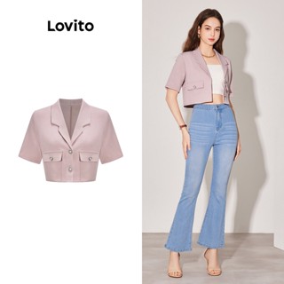Lovito Blazer com Bolsos para Mulheres L59ED078 (Rosa)