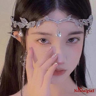NIT-Wedding Fita De Noiva Para Noivas Cristal Teardrop Rhinestone Leaf Hair Accessory Tiara Da Coroa De Elfos Elf Cosplay Party