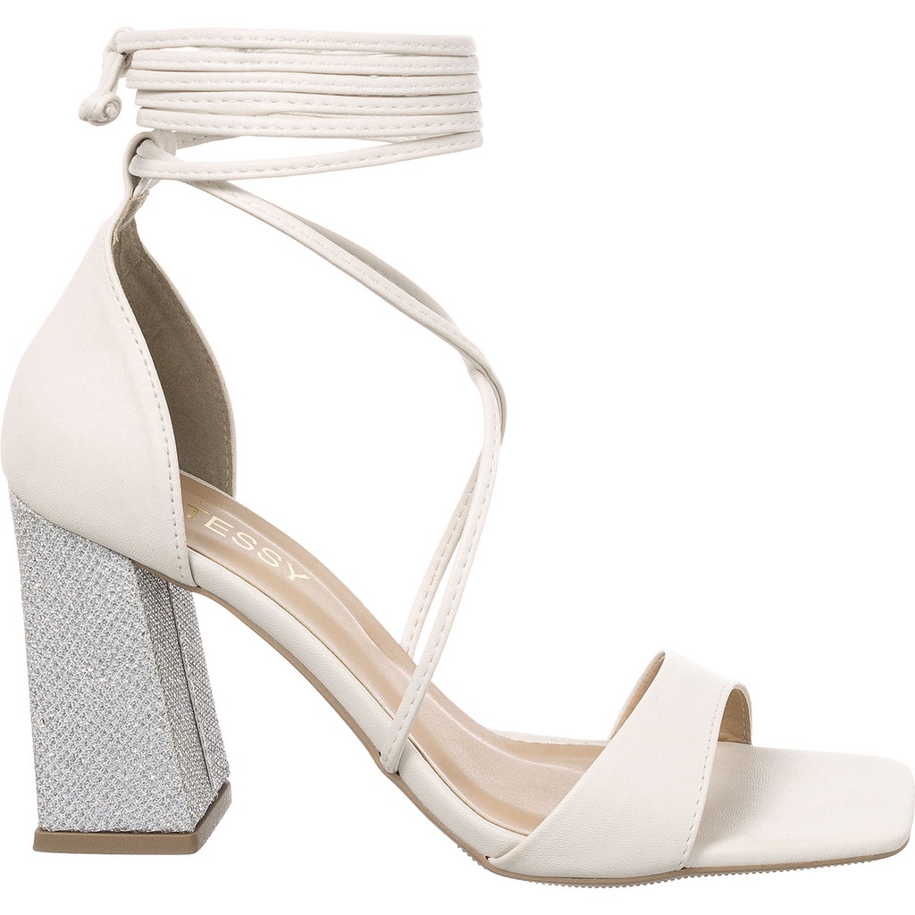 Sandália Feminina Brilho Strass Salto Alto Bloco Confortável Amarração Festa Luxo Tendência Promoção em Oferta na Shopee