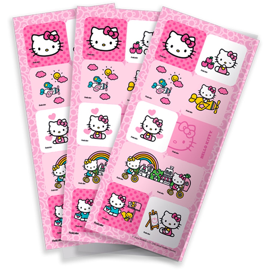 Adesivo Quadrado - Hello Kitty Rosa - 30 unidades - Festcolor - Rizzo - Home & Living