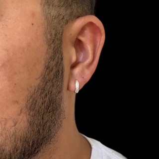 Prata 925 Brinco Masculino 11mm Argola Neymar Prata Cravejada Zirconia a Ouro Branco Premium