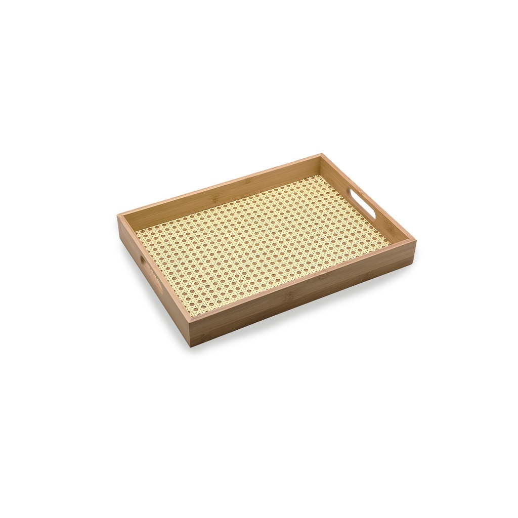 Bandeja de Bambu com Palha Retangular 39cm | Palhinha Indiana com Alça