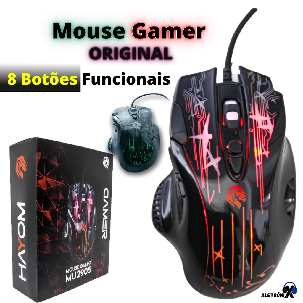 Mouse Gamer Para Jogo 2400 DPI Óptico com Fio LED RGB Hayom Mu2905 USB Compatível com Computador Notebook PS4 PS5 Xbox