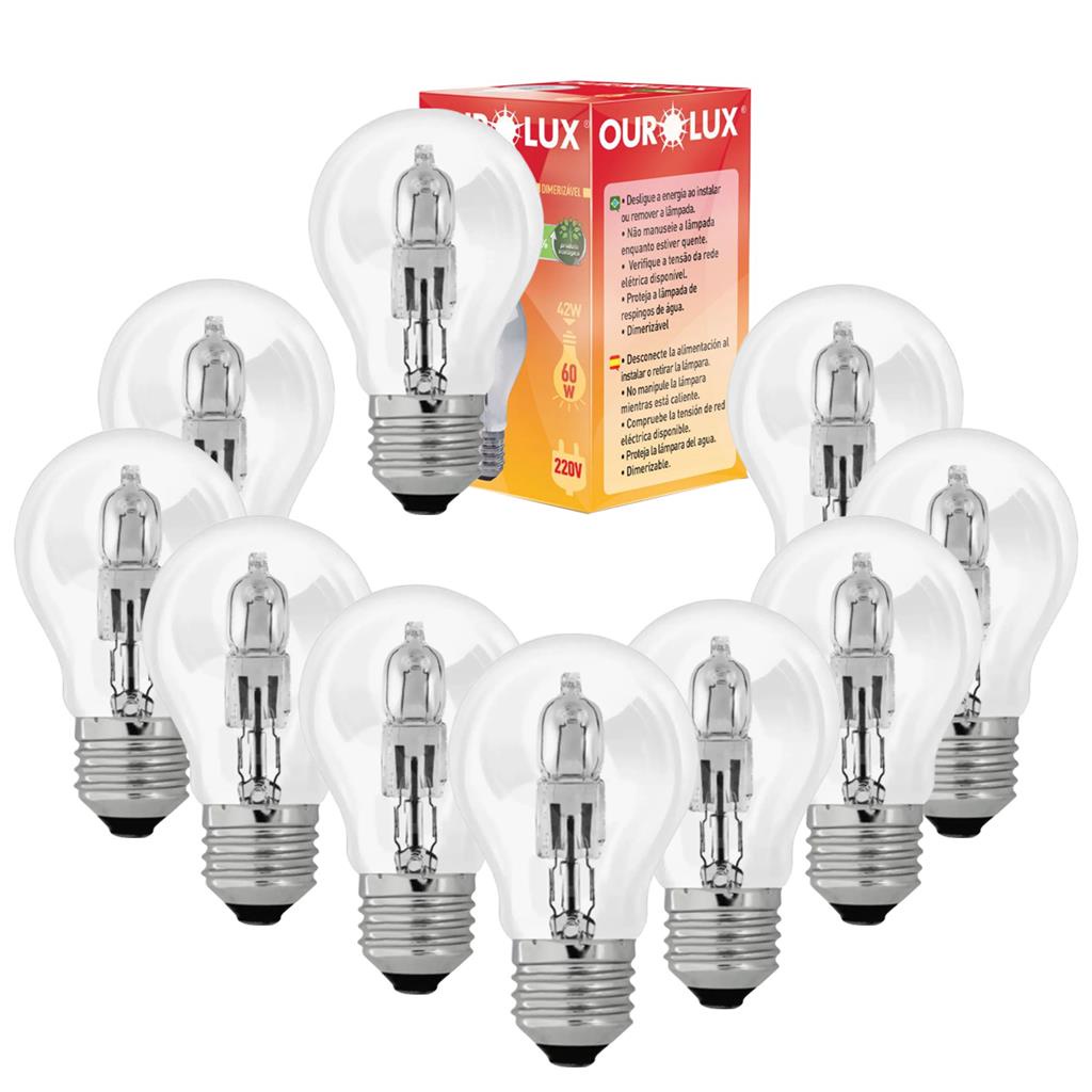 Kit 10 Lampadas Eco Halogena Clara H60 42W 220V E27 2800k em Oferta na Shopee