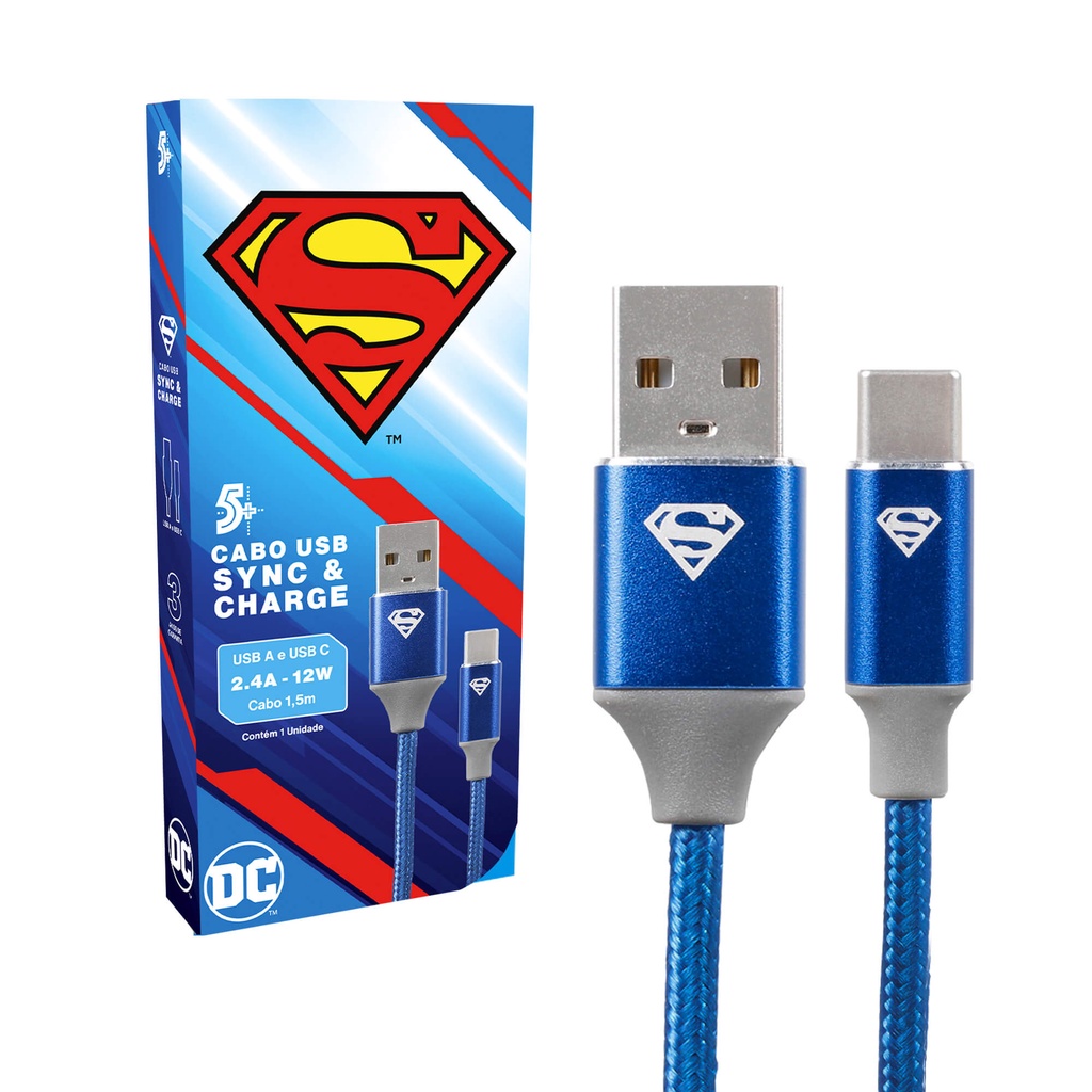 Cabo Carregador Rápido Turbo Usb-A para Tipo C - Superman