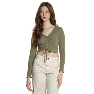 Blusa Feminina Decote v Polo Wear Verde Escuro