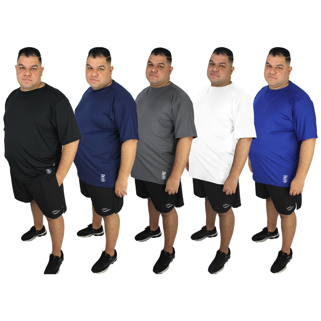 Kit 5 Camiseta Manga Curta Plus Size Proteção Uv Masculina DryFit com elastano Leve Academia Passeio