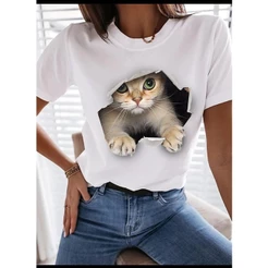 T-SHIRTS POLIÉSTER BRANCO GATO RASGANDO BLUSA