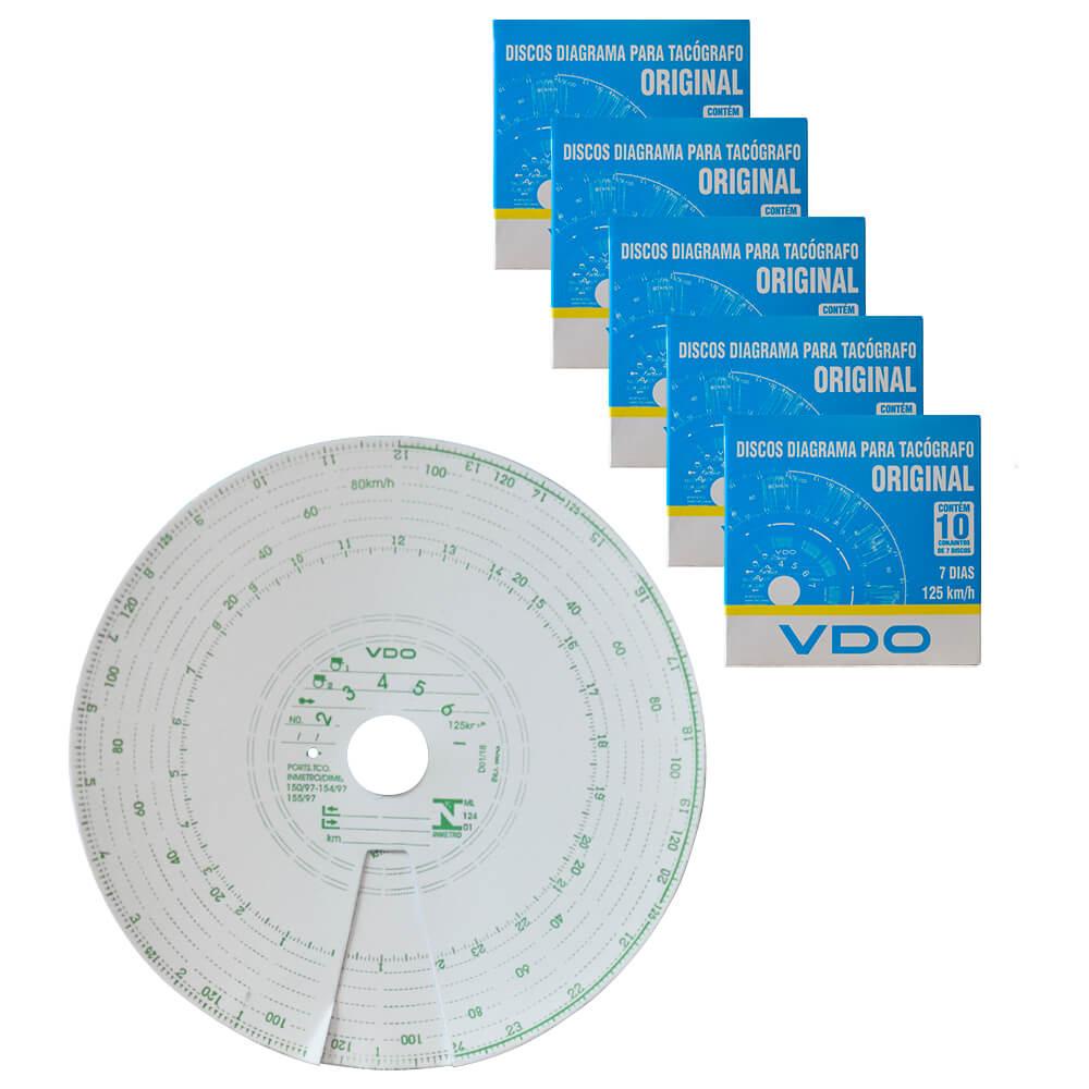 Kit 5 Caixas Disco Diagrama Tacógrafo Semanal 125Km 7D Vdo - Spare Parts and Accessories for Vehicles