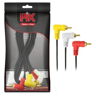 Cabo 3+3 Rca Áudio Vídeo 1,8 Metros Gold 24k Plug 90 Graus
