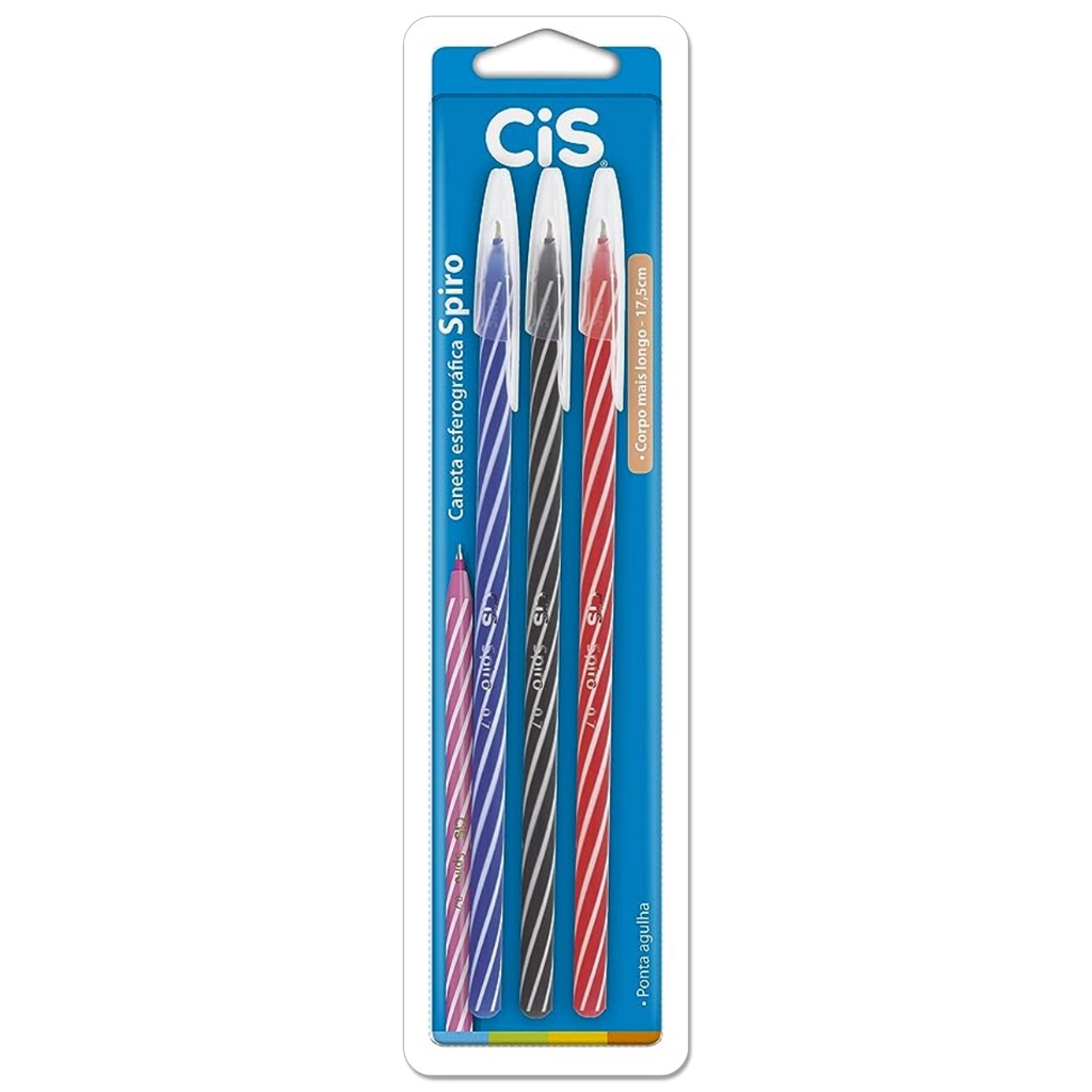 Caneta esferográfica Spiro CIS 0.7mm com 3 cores, azul, preta e vermelha em Oferta na Shopee