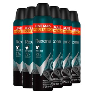 Kit Desodorante Antitranspirante Aerosol Rexona Invisible 72 horas - 250ml - 6 Unidades