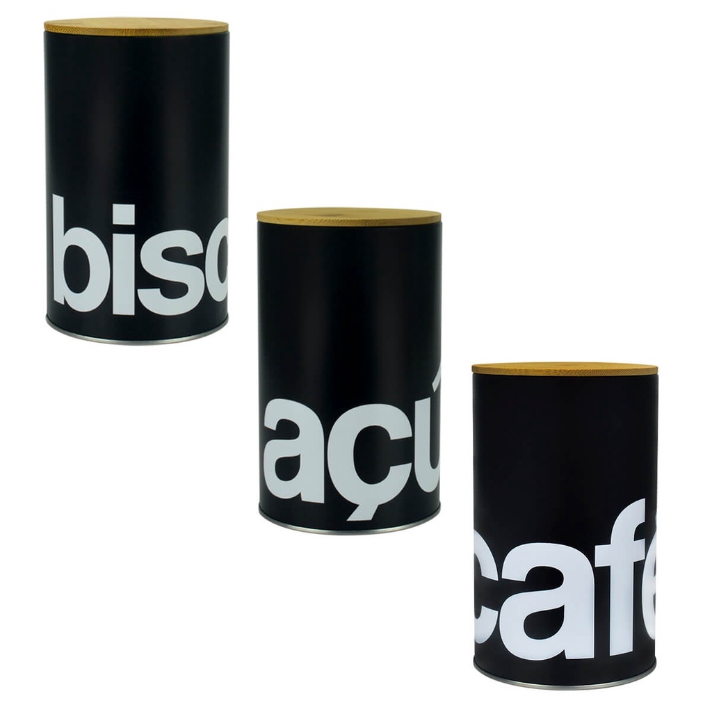 Kit 3 Latas Metal Porta Mantimentos Açúcar Biscoito e Café em Oferta na Shopee